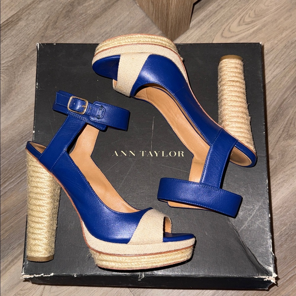 Ann Taylor Royal Blue Espadrille Platform Sandals with Ankle Strap - Picture 5 of 12